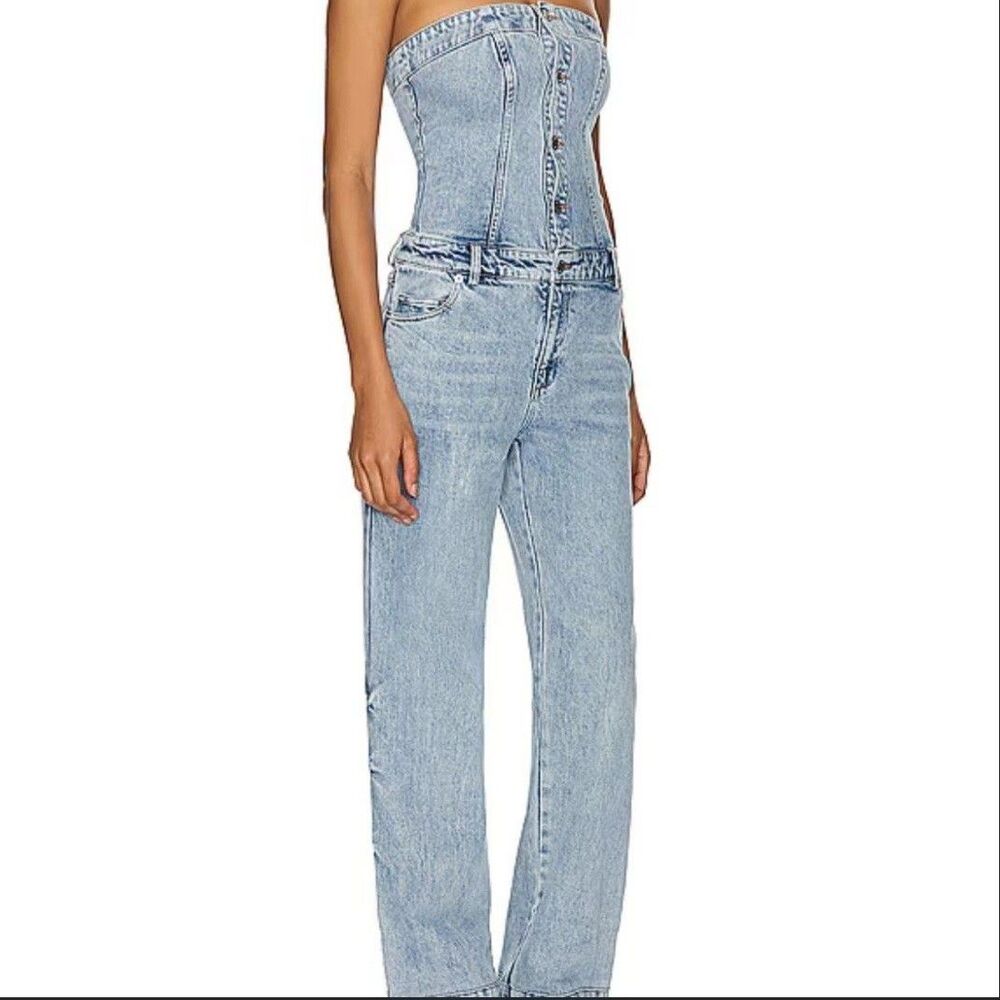 SER.O.YA Women's Corset Wide Leg Jean Jumper NWT Size XS Coastline Blue Denim